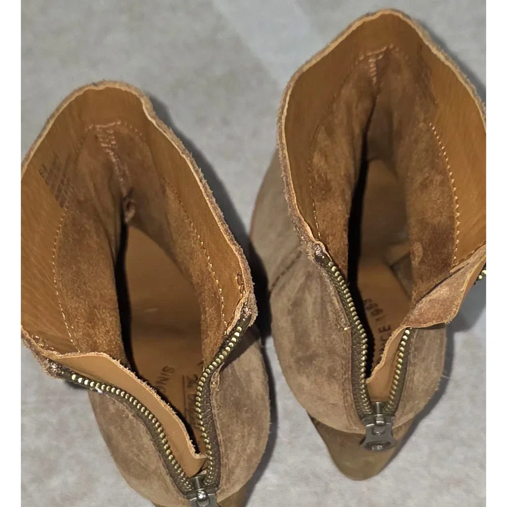 Kork-Ease Camber Suede Ankle Boots Brown Wood Stacked Heel Women's 6.5 M